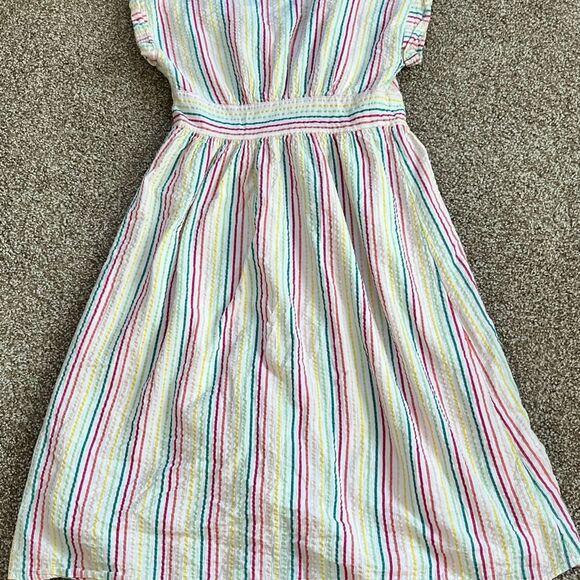 LOFT Pink and Blue Flutter Sleeve V-Neck Midi Dress - Picture 8 of 9